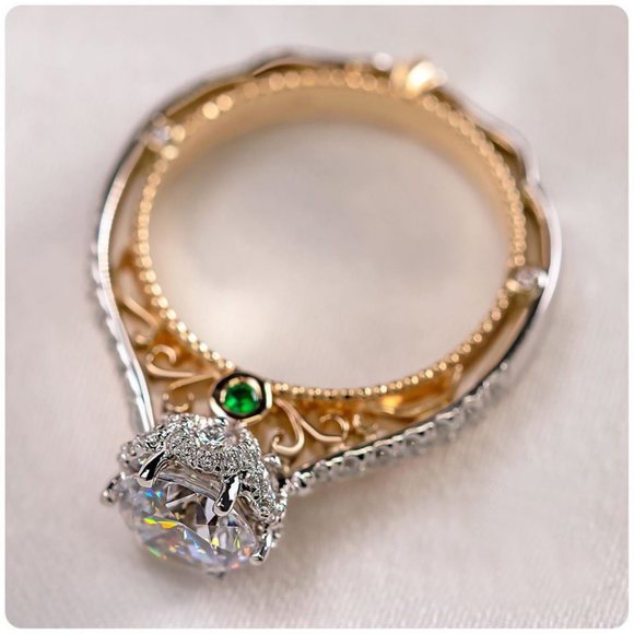 Jewelry - NEW Two Tone Round Solitaire Diamond Silver Ring